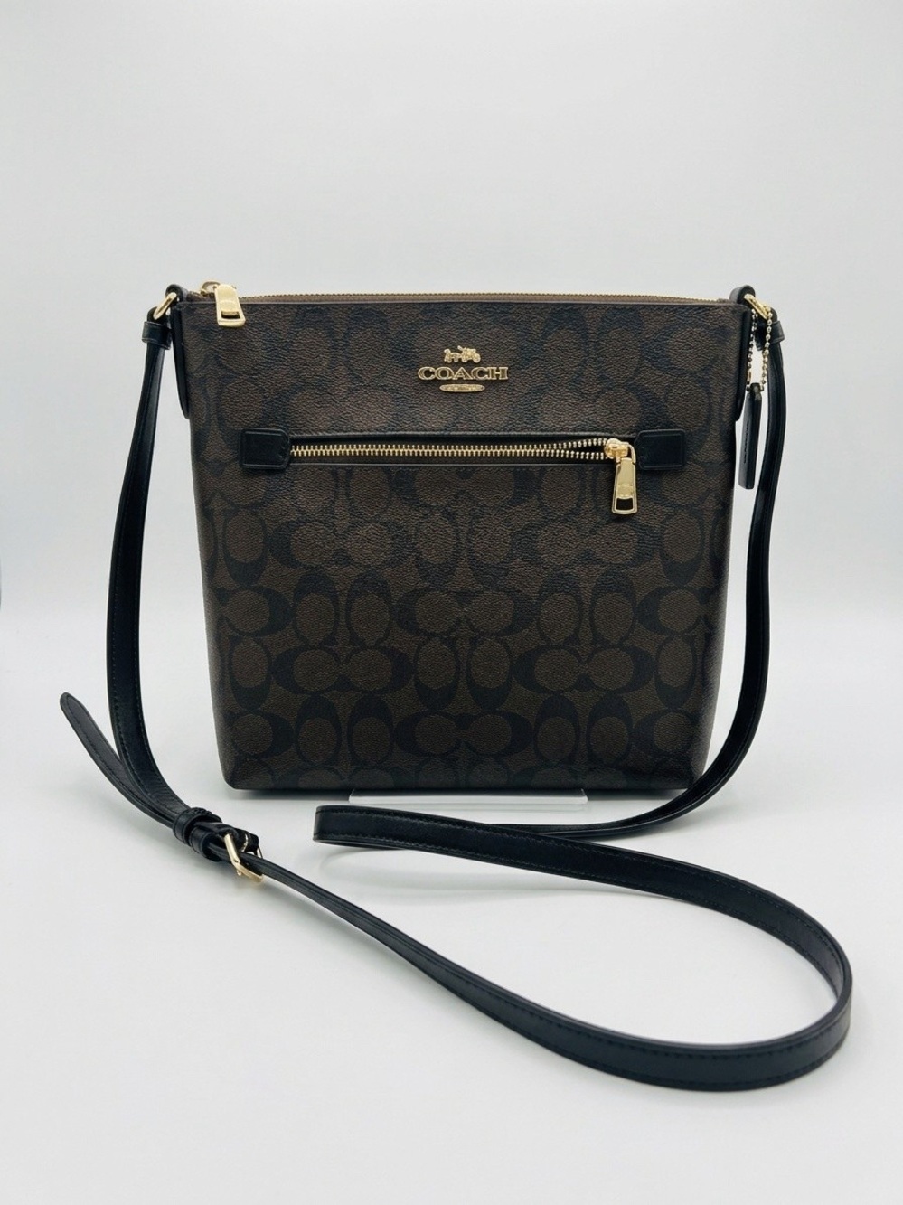 Coach Brown Signature Crossbody with Black Strap and Gold Hardware - Picture 1 of 3